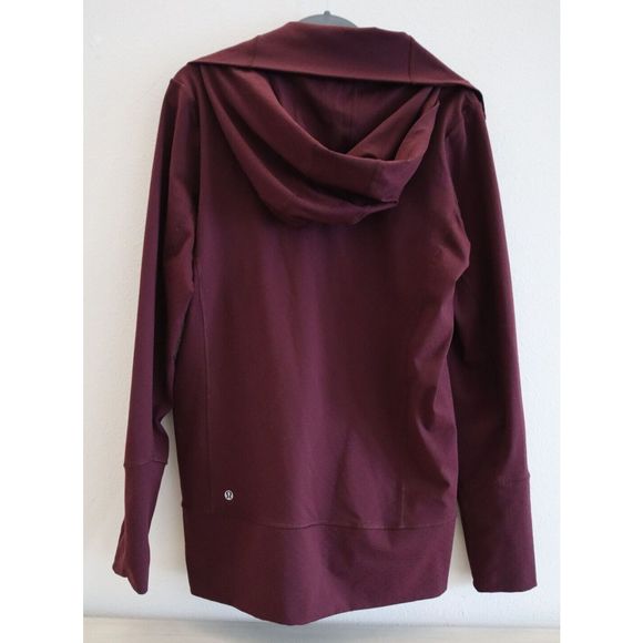 Lululemon Women's Sz 12 Burgundy Full Zip Mock Neck Hooded In Stride Jacket - Picture 2 of 9